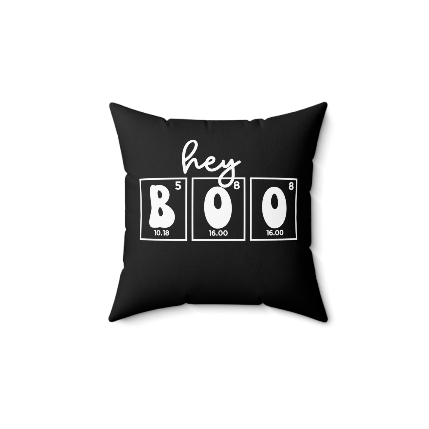 Hey Boo Halloween Throw Pillow (Black), Halloween decor, Periodic Table Humor, Spooky Season, Unique Halloween Pillow, Science-Themed Decor