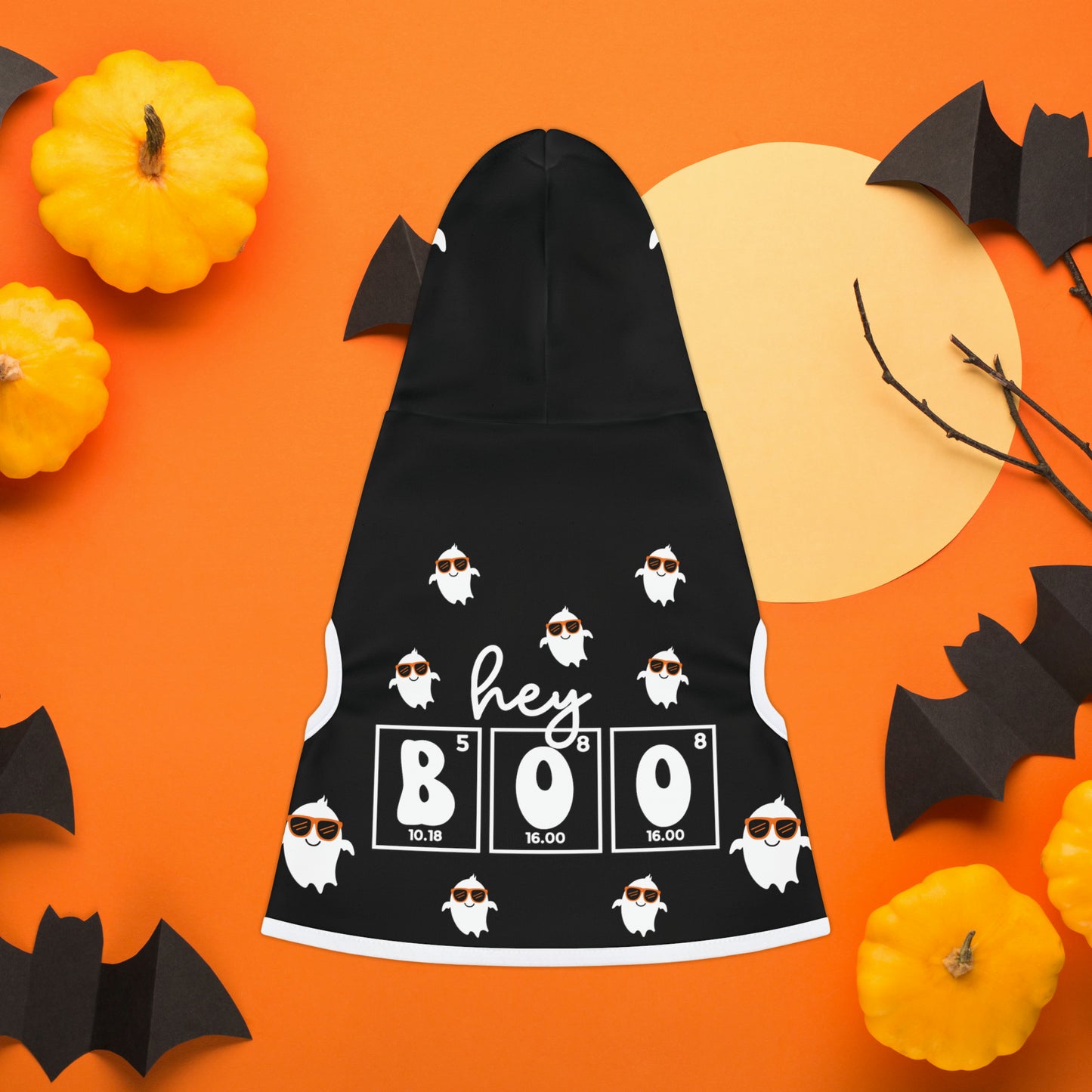 Halloween Pet Hoodie - Hey Boo! (Ghost with Glasses)